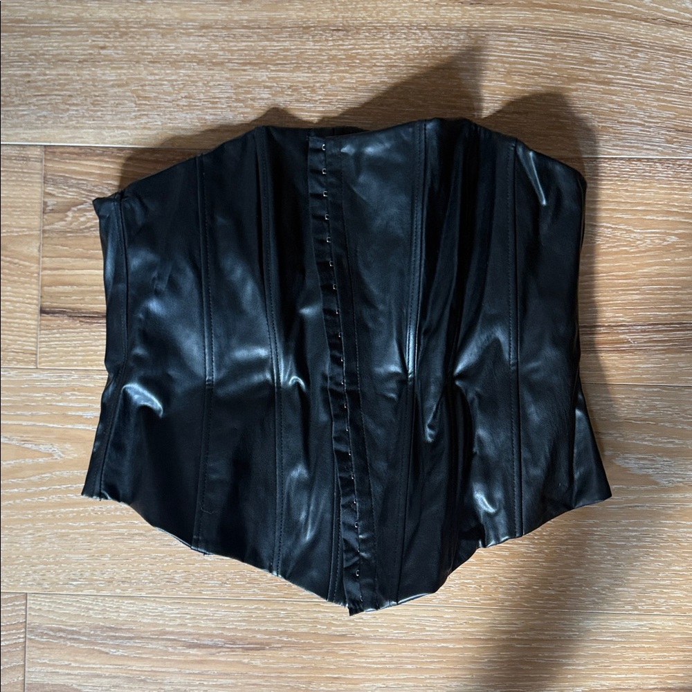 Zara Glossy Black Leather Bustier